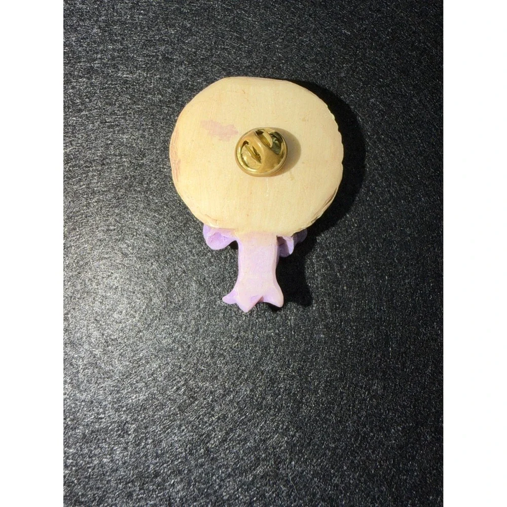 Floral Sun Hat Lapel Pin Brooch Small Beige Purple Bow Cottagecore Accessory